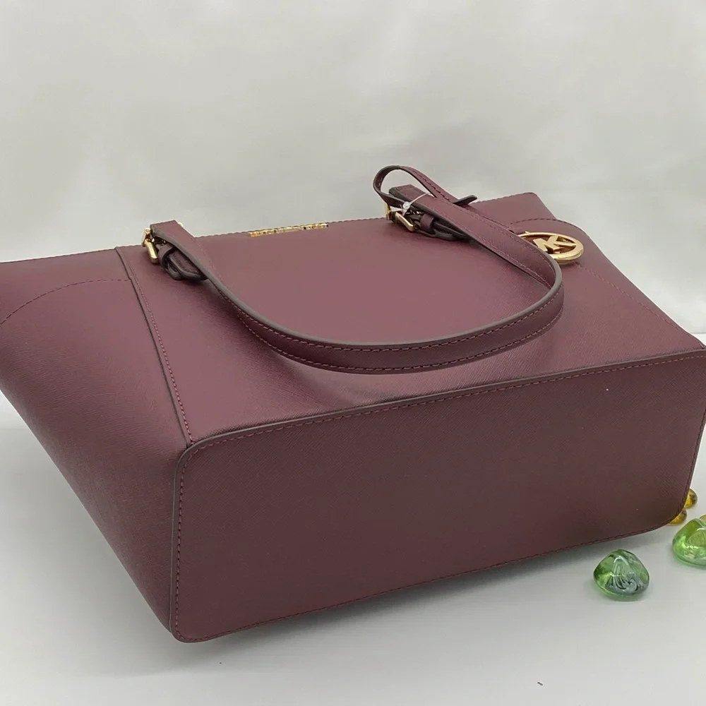 MICHAEL KORS CHARLOTTE LARGE TOP ZIP TOTE DARK CHERRY NWT
